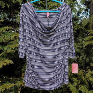 Pure Energy Plus Pretty Navy & Lilac Ruched Knit Top NWT